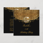 Black Leopard Gold Elegant Birthday Party Kaart (Voorkant / Achterkant)