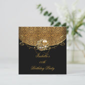 Black Leopard Gold Elegant Birthday Party Kaart (Staand voorkant)