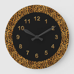 Black leopard Print Animal met wandklok Grote Klok