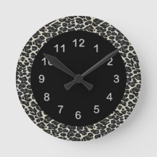Black leopard Print Animal met wandklok Ronde Klok