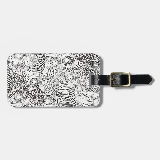 Black Leopard Tiger Animals Pattern Bagagelabel (Voorkant horizontaal)