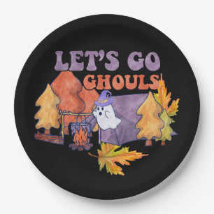 Black Let's Go Ghouls Herfst Pumpkin Halloween Papieren Bordje