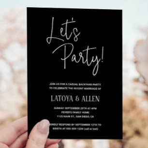 Black Let's Party Casual Wedding Reception Eloped Kaart
