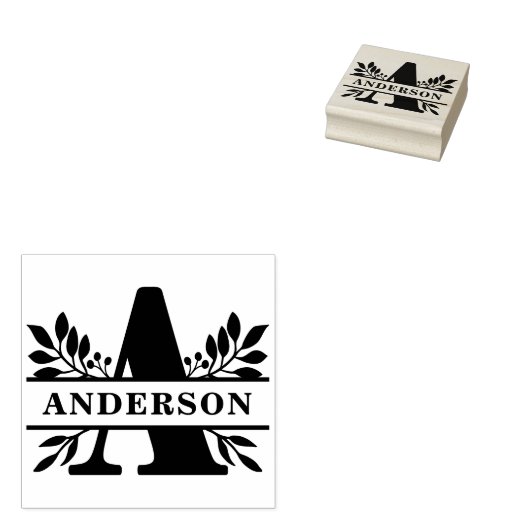 Black Letter A Foliage Spliing Monogram Rubberstempel (Gestempeld)