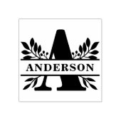 Black Letter A Foliage Spliing Monogram Rubberstempel (Afrduk)