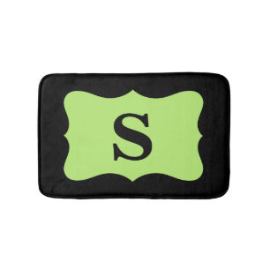 Black Light Green Monogram Initiaal Home Decorativ Badmat