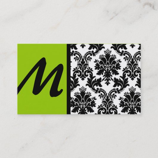 Black Lime Green Damask Visitekaartjes (Voorkant)