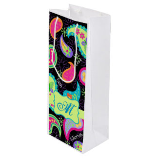 Black Lime Green Monogram persoonlijke Paisley Wijn Cadeautas