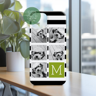 Black Limoen Striped Photo Collage Custom Monogram iPhone 16 Hoesje