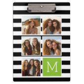 Black Limoen Striped Photo Collage Custom Monogram Klembord (Voorkant)