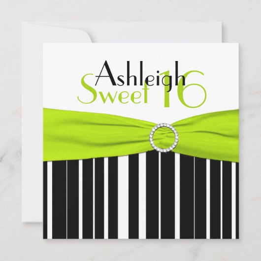 Black, Limoen, White Sweet 16 Invitation FAUX Blin Kaart (Voorkant)
