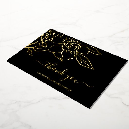 Black Line Art Floral Mariage Carte de remerciemen (Rotation)