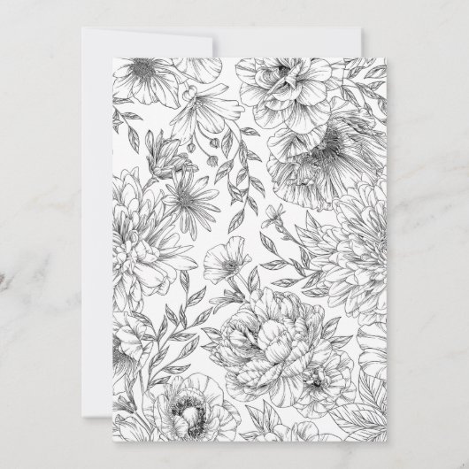 Black Line Bloemen Begrafenis Viering van het leve Kaart (Achterkant)