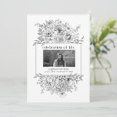 Black Line Florals Foto Begrafenisprogramma Kaart (Staand voorkant)
