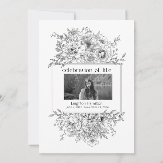 Black Line Florals Photo Funeral Programme (Devant)