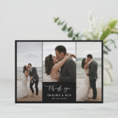 Black Lined Back 3 Photo Collage Weddenschap Harte Bedankkaart (Staand voorkant)