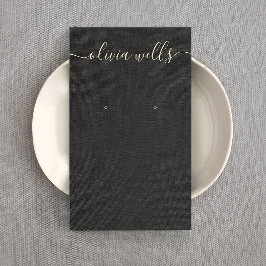 Black Linen Signature Script Earning Display Visitekaartje