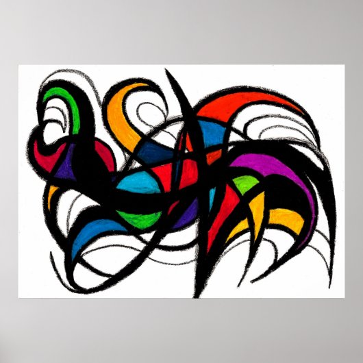 Black Lines Color Block Abstrait Poster (Devant)