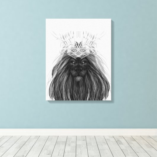 Black Lion met Antlers Crown en Monogram Canvas Afdruk (Insitu (Houten vloer))