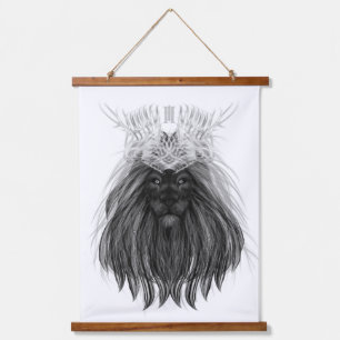 Black Lion met Antlers Crown en Monogram Hangend Wandkleed