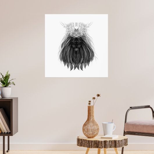 Black Lion met Antlers Crown en Monogram Poster (Woonkamer 3)