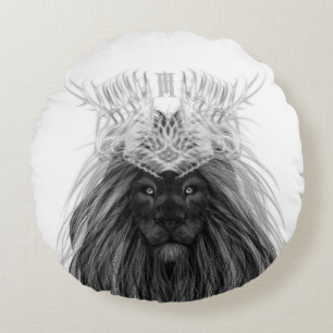 Black Lion met Antlers Crown en Monogram Rond Kussen