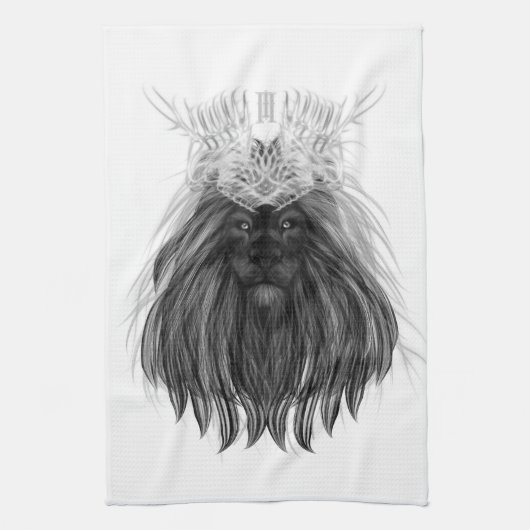 Black Lion met Antlers Crown en Monogram Theedoek (Verticaal)
