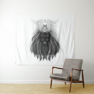 Black Lion met Antlers Crown en Monogram Wandkleed