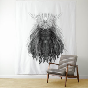 Black Lion met Antlers Crown en Monogram Wandkleed