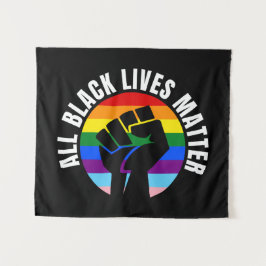 Black Lives Matter Fist en LGBTQ Flag Wandkleed