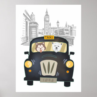 Black London Taxi Cab gedreven door honden Poster