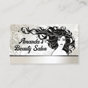 Black Long Curly Hair Woman Beauty Salon-kaart Visitekaartje