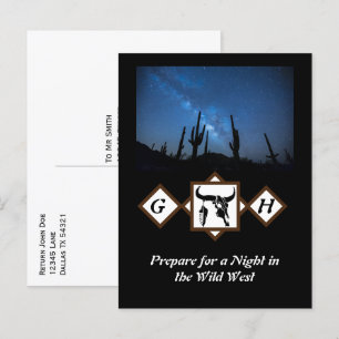 Black Longhorn Bull Skull Silhouette Monogram Phot Uitnodiging Briefkaart