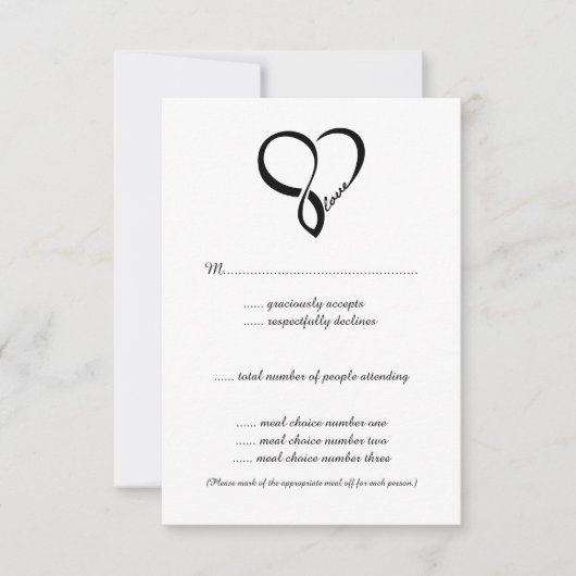 Black Love Heart Wedt Cartes RSVP (Devant)