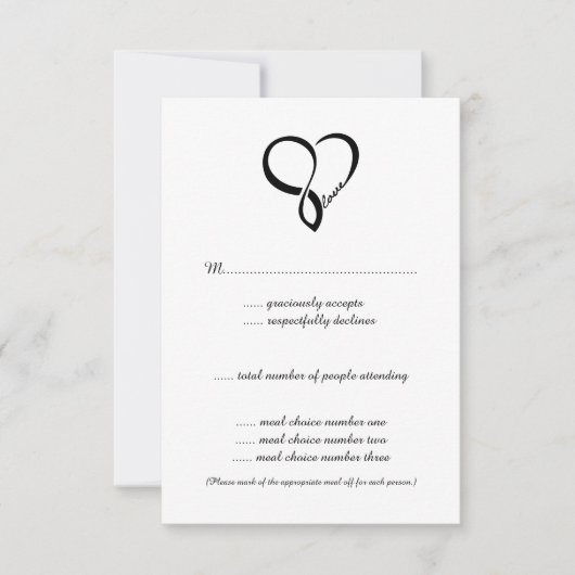 Black Love Heart Wedt Cartes RSVP (Devant)