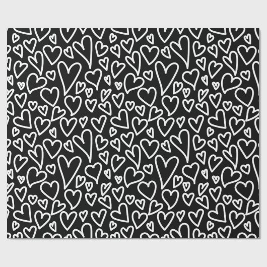 Black Love Hearts Pattern Wrapping Pattern Cadeaupapier (Vlak)