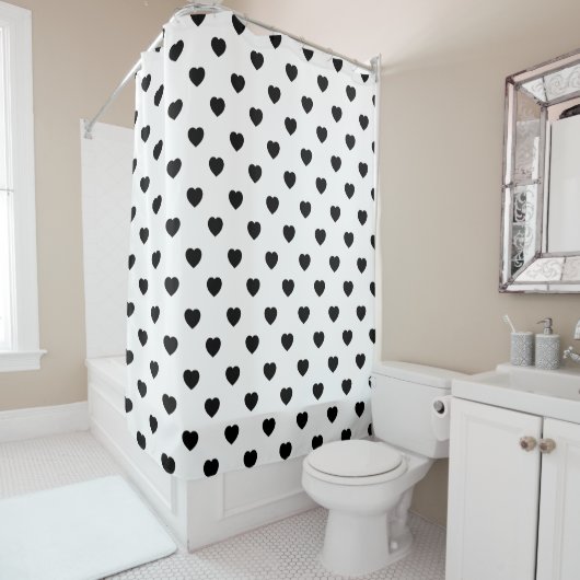 Black Love Hearts White Background Shower Curtain Douchegordijn (In situ)