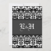 Black Lovebird Damask Wedding Kaart (Achterkant)