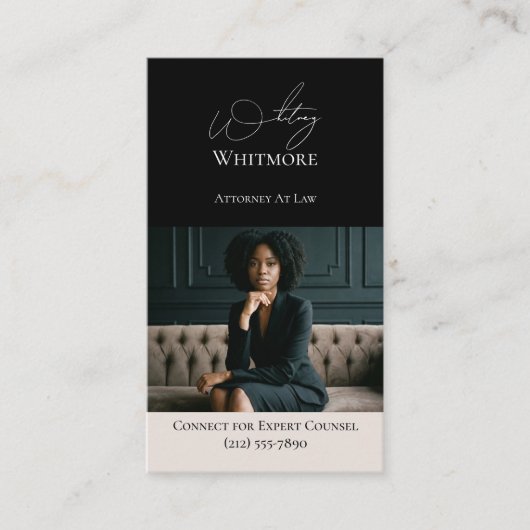 Black Luxury Elegant Law Firm Photo QR Code Visitekaartje (Voorkant)