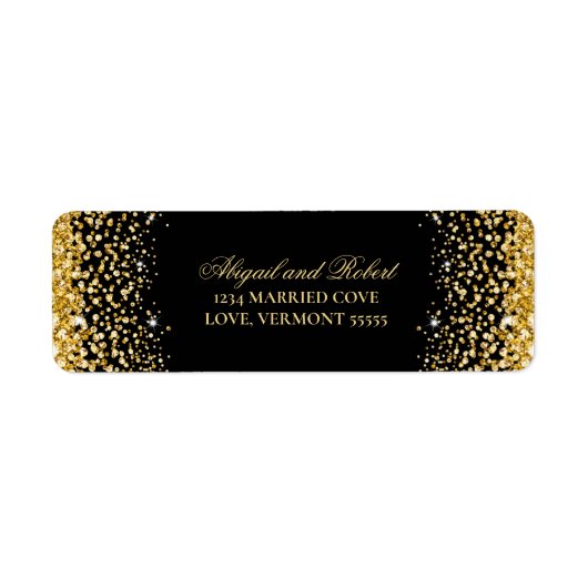 Black Luxury Gold Glitter Return Label (Voorkant)