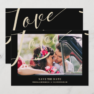 Black Luxury Simple Love Quote Golden Effect Photo Save The Date