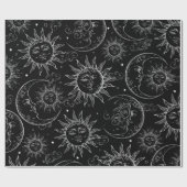 Black Magic Celestial Sun Moon Stars Cadeaupapier (Vlak)