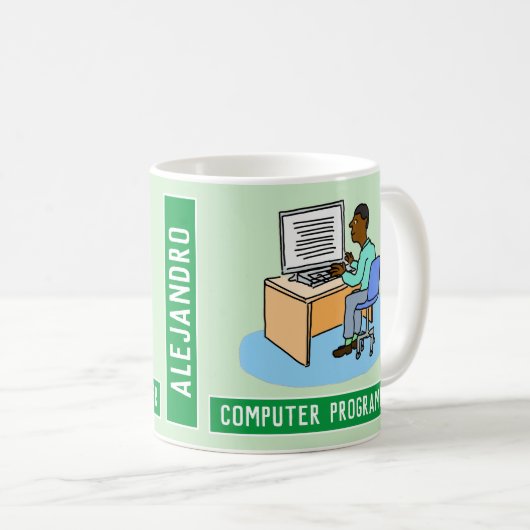 Black Male Computer Programmer met naam. Koffiemok (Voorkant rechts)