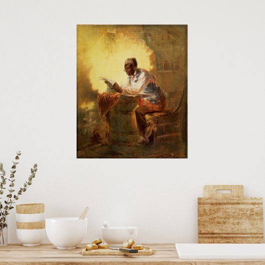 Black Man Reading Newspaper by Candlelight Poster (Keuken)