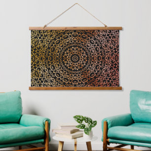 Black Mandala Elegant Trippy Psychedelic Hippie Hangend Wandkleed