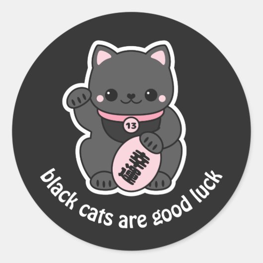 Black Maneki Neko Lucky Fortune Cat Ronde Sticker (Voorkant)