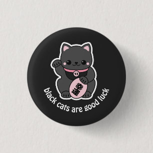 Black Maneki Neko Ronde Button 3,2 Cm