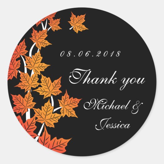 Black Maple Leaf Herfst Autumn Wedding Sticker (Voorkant)