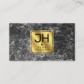 Black Marble and Gold Modern Monogram BC Business Visitekaartje