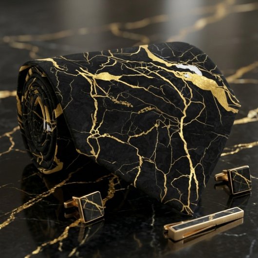 Black Marble and Gold Veins Elegant Pattern Stropdas